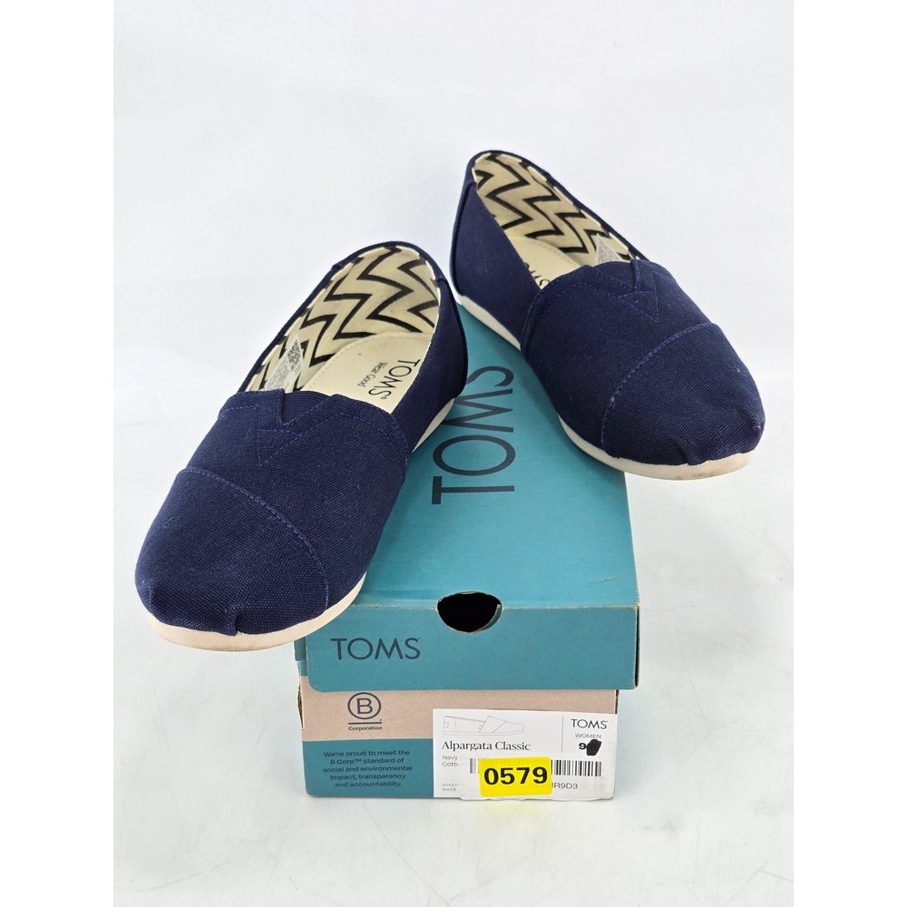 TOMS Alpargata Classic Slip On Shoes Womens 9 Navy Blue Canvas - Excellent